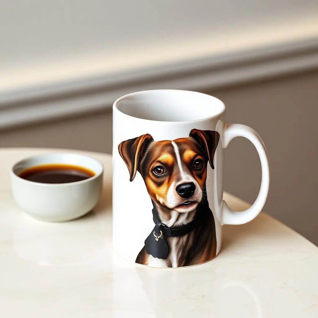 Ceramic mug printed with a painted dog portrait